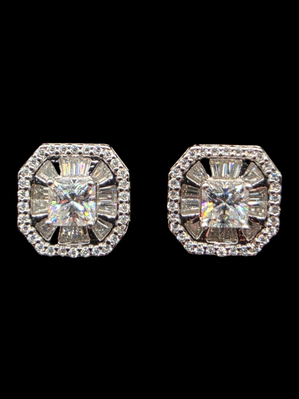 2.85 CTW Moissanite Octagon Halo Stud Earrings Solid 925 Sterling Silver